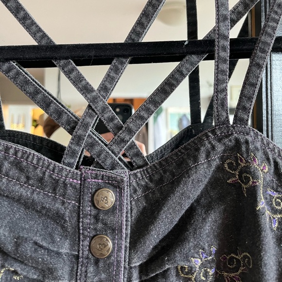 SOLD / Unique Embroidered Button Front Denim Tank Top Small - Picture 3 of 5